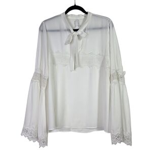 Imperial chiffon Bell sleeves tie front blouse